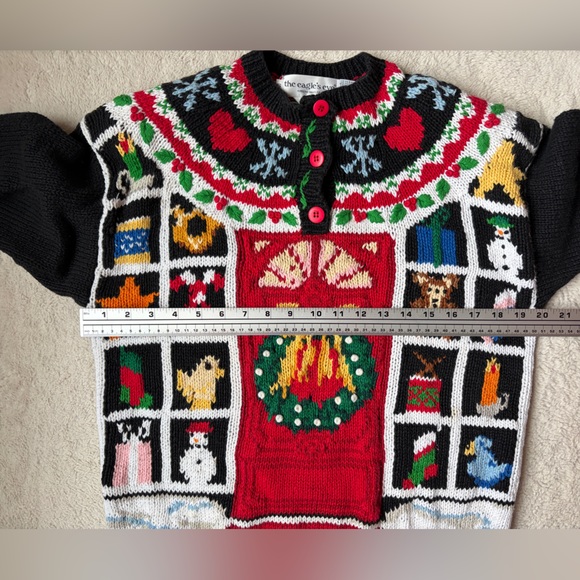 Vintage The Eagle’s Eye Black Festive Sweater Multicolor Design Women Small - Picture 11 of 13